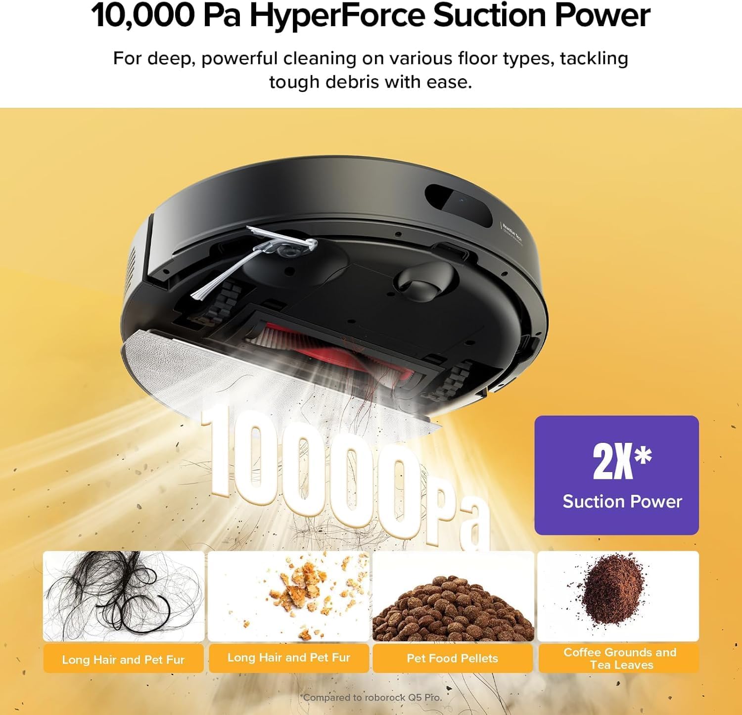 Roborock Q7T+ Robotic Vacuum Cleaner, Black, 8000 Pa Powerful Suction, App Control, HEPA Filter, Round, Battery Powered