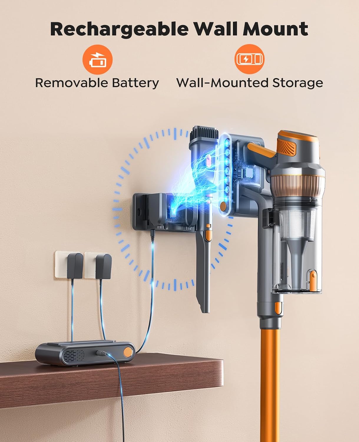 Cordless Vacuum Cleaner, 650W/55KPA 65Min, Stick Vacuum with 1M Extendable Hose, Self-Stand Feature, Auto Mode, Wall Mounted Charging, Touchscreen, Anti-Tangle Vacuum for Pet Hair/Carpet/Floor/Car