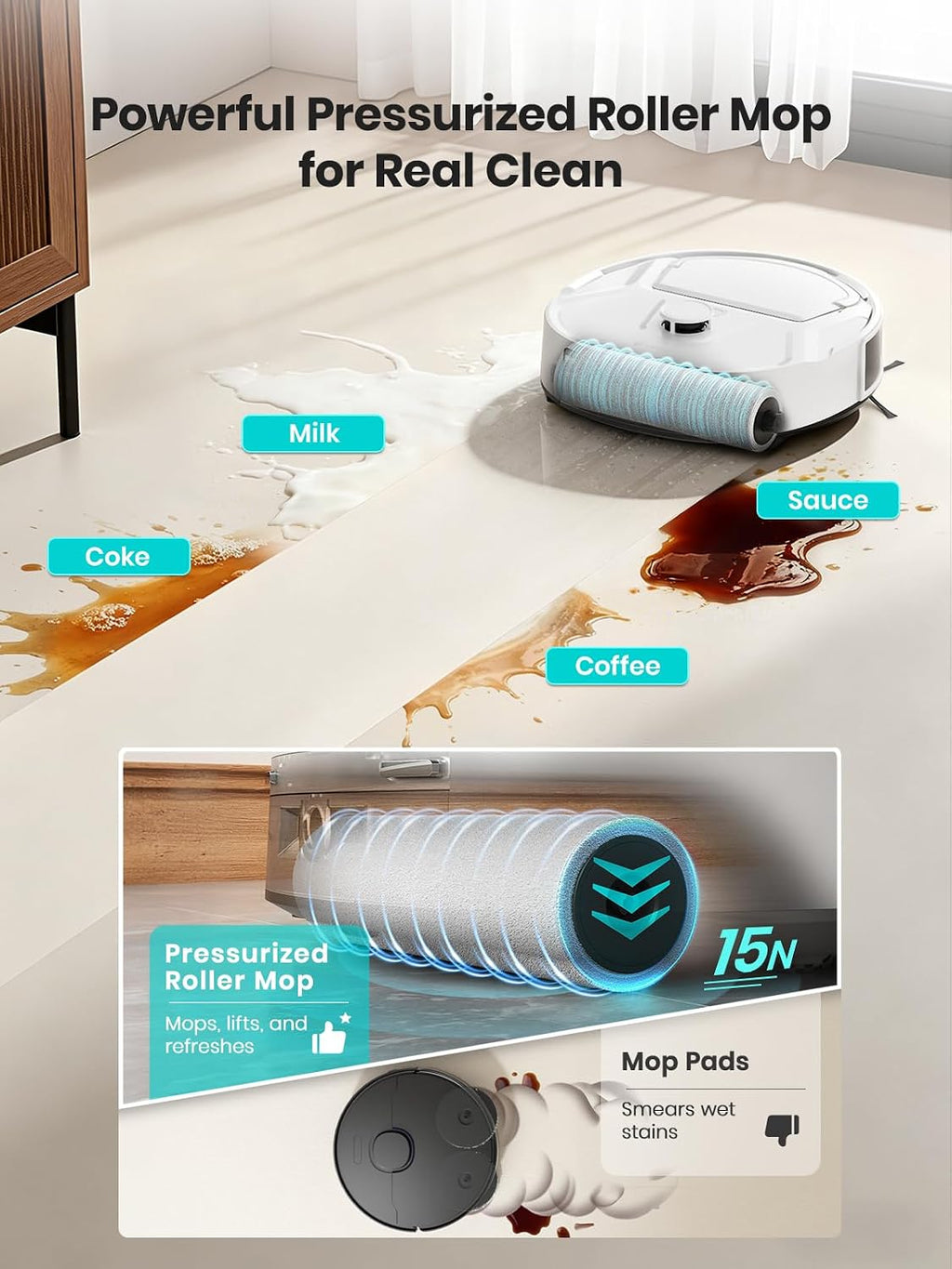 Lefant M210 Pro Omni Robot Vacuum and Mop, 20,000Pa Suction, Real-Time Roller Mop Cleaning, Self-Cleaning Dock, dToF LiDAR Mapping, PSD Obstacle Avoidance, Pet Hair, WiFi App & Alexa, White