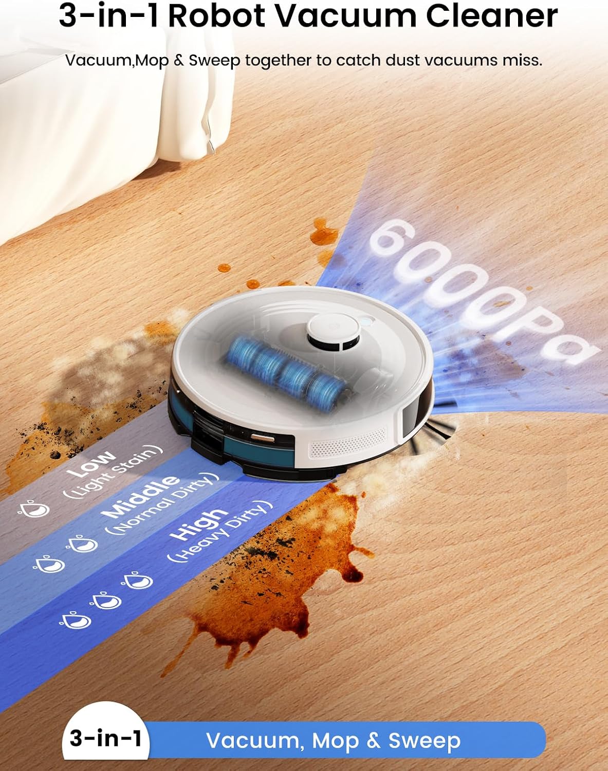 Lefant M2 Plus Robot Vacuum and Mop, 75-Day Self Emptying, 6000Pa Powerful Suction, dToF Laser Navigation, Customized Cleaning, Roller Brush for Carpet, Multi-Level Mapping, WiFi/App/Alexa, 2.4G/5G