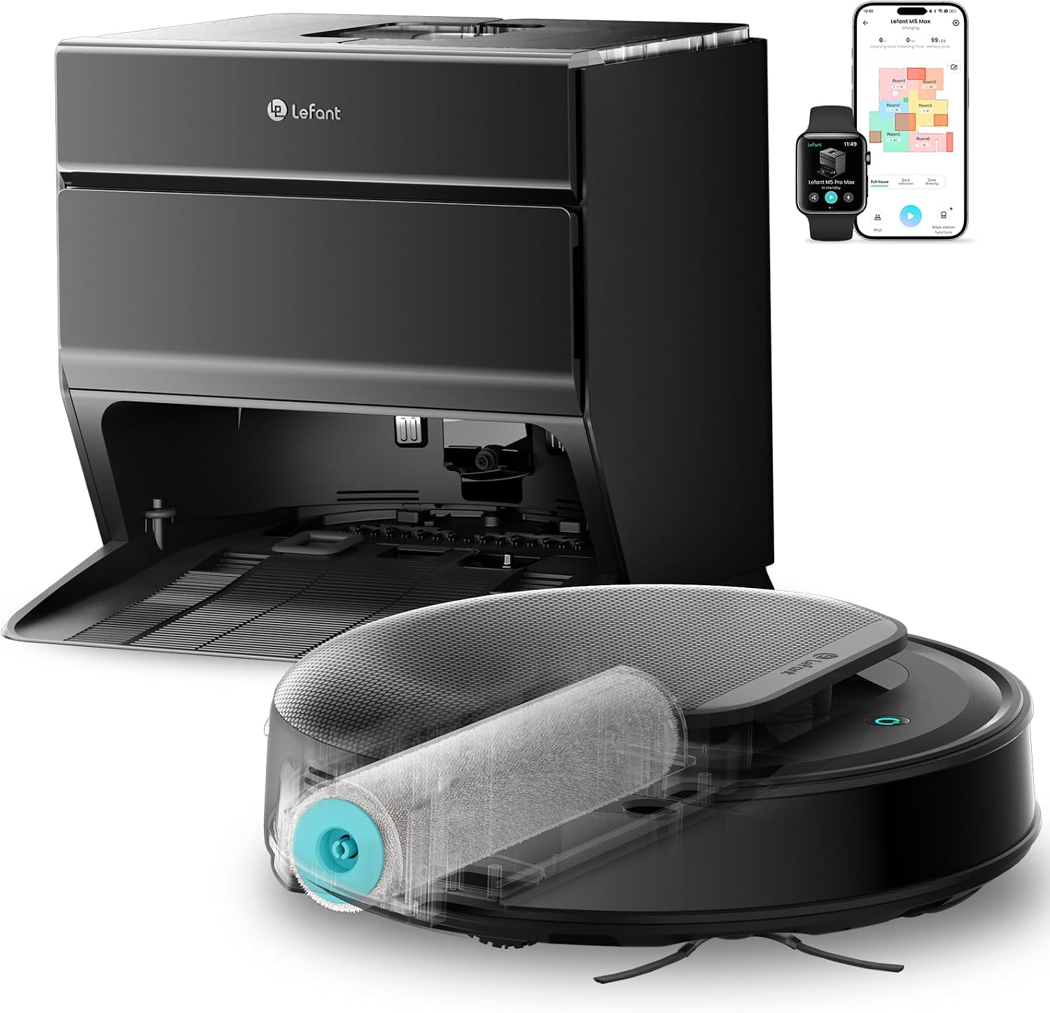 LEFANT M5 Max Robot Vacuum and Mop with Self-Emptying Base, 23000 Pa, 180mins, 3.2L Self-Emptying, 120-Day Hands-Free, dToF Laser Navigation, 5G WiFi/App/Alexa, Black