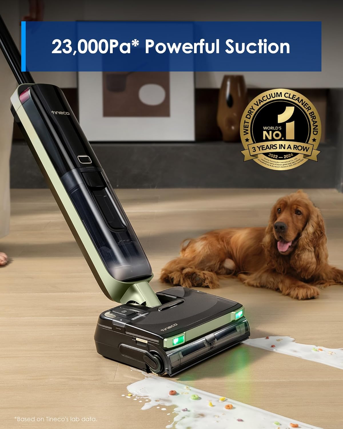Tineco Floor ONE S7 Master Wet Dry Vacuum Cleaner, 23kPa Suction Vacuum Mop with DustReveal Green Headlight, 65 Min Runtime, 85℃ Flashdry, 9.9cm Ultra-Slim Stretch Mo