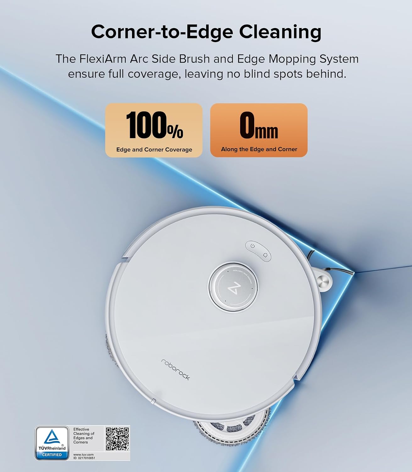 Roborock Qrevo Edge Robot Vacuum and Mop, 18,500Pa Suction, Zero-Tangling, FlexiArm Arc Side Brush, FlexiArm Mop, AdaptiLift Chassis, 17mm Mop Lifting, Hot Water Mop Washing & Drying, Self-Emptying
