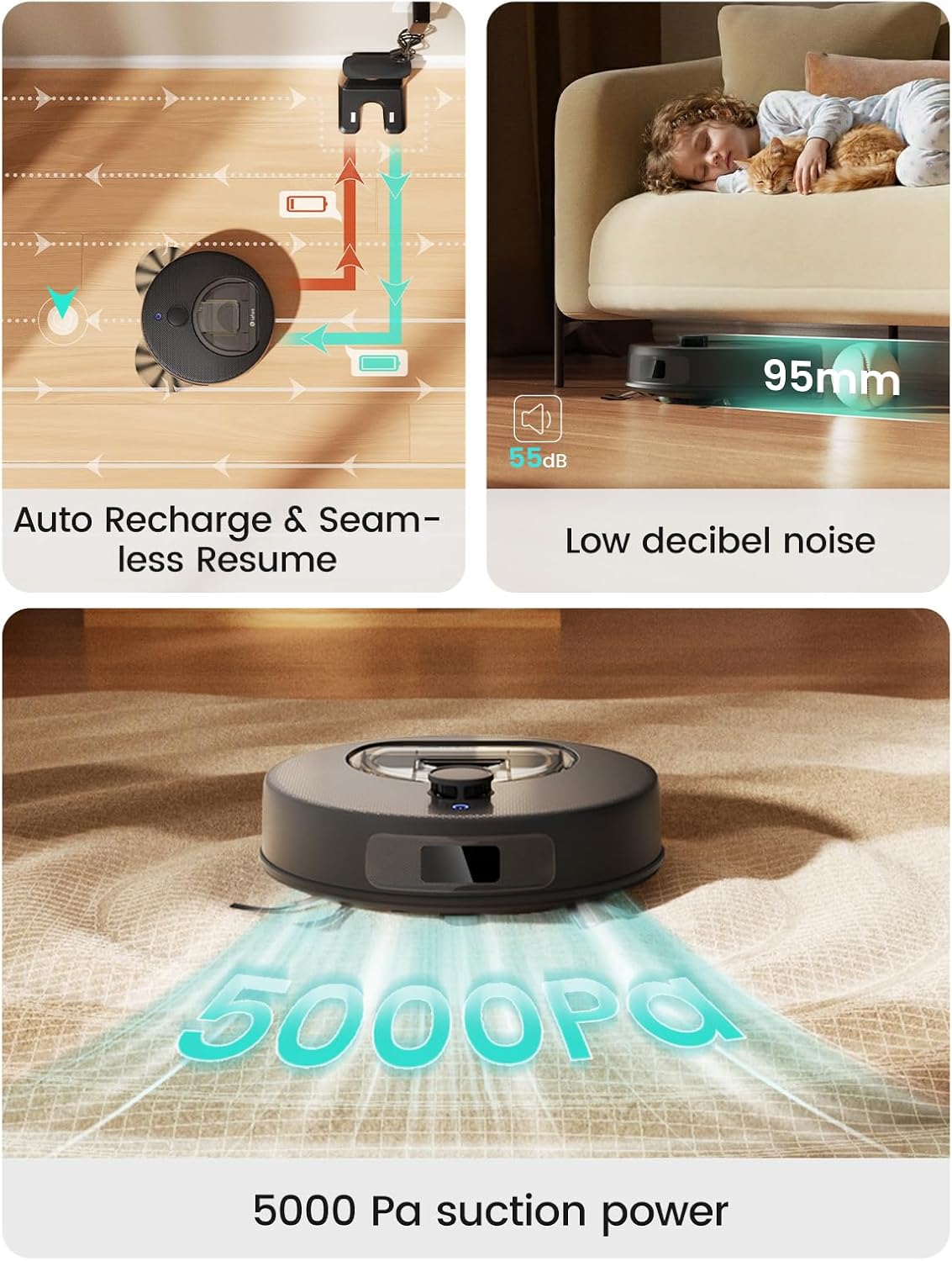 Lefant M330 Plus Robot Vacuum Cleaner and Mop Mapping 3 in 1, 5000Pa, 150 mins, dToF Navigation, Customized Cleaning, PSD 190° Obstacle Avoidance Technology, 2.4& 5G WiFi, Pet Hair & Carpets, Black