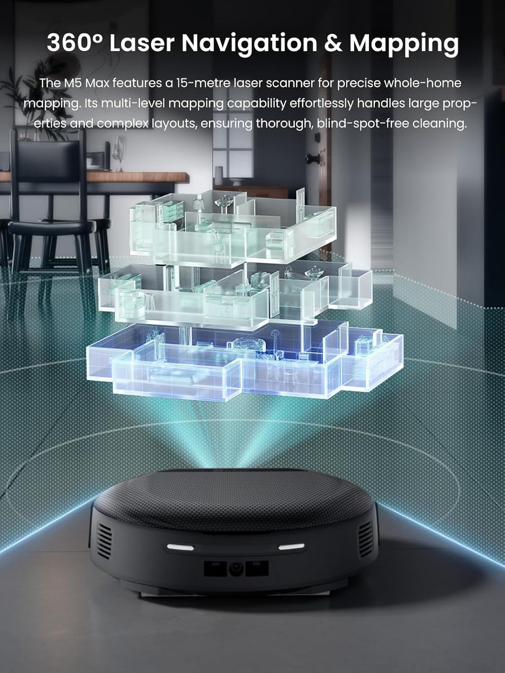 LEFANT M5 Max Robot Vacuum and Mop with Self-Emptying Base, 23000 Pa, 180mins, 3.2L Self-Emptying, 120-Day Hands-Free, dToF Laser Navigation, 5G WiFi/App/Alexa, Black