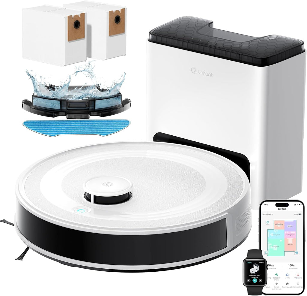 Lefant M2 Plus Robot Vacuum and Mop, 75-Day Self Emptying, 6000Pa Powerful Suction, dToF Laser Navigation, Customized Cleaning, Roller Brush for Carpet, Multi-Level Mapping, WiFi/App/Alexa, 2.4G/5G