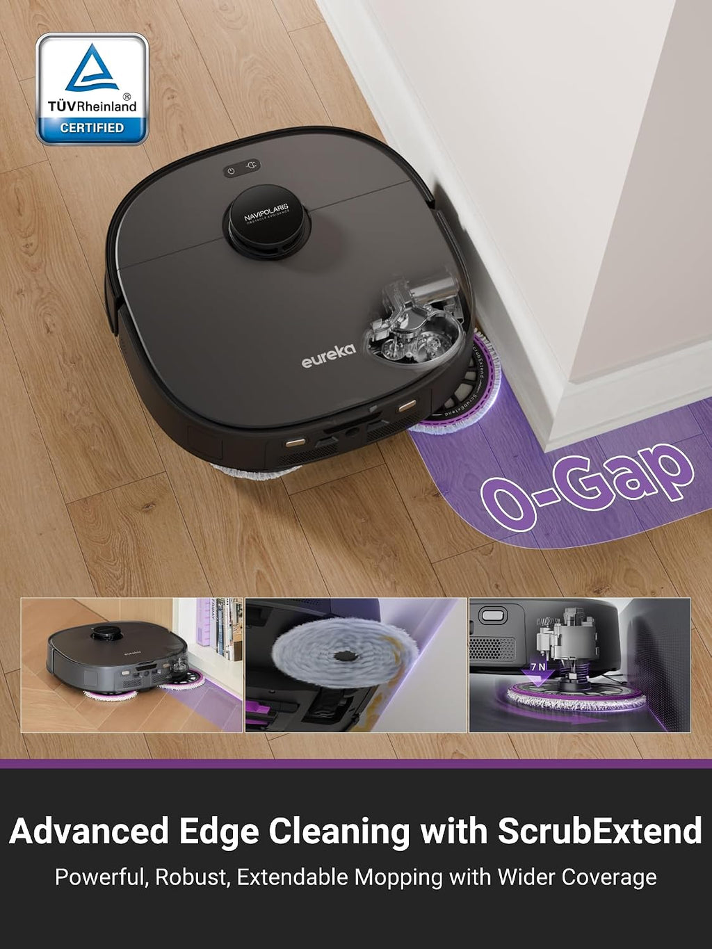 Eureka J15 Pro Ultra Robot Vacuum Cleaner and Mop, 16,200 Pa Suction, Flex-Arm Design Mop, Hot Water Mop Washing & Hot Air Drying, Active Hair Cutting Design, AI Obstacle Avoidance, Black