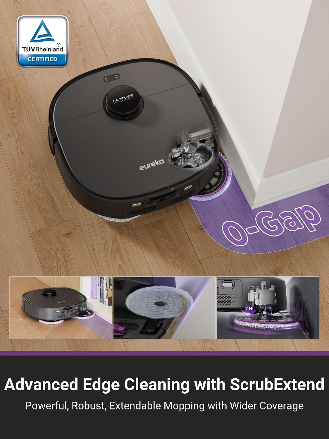 Eureka J15 Pro Ultra Robot Vacuum Cleaner and Mop, 16,200 Pa Suction, Flex-Arm Design Mop, Hot Water Mop Washing & Hot Air Drying, Active Hair Cutting Design, AI Obstacle Avoidance, Black