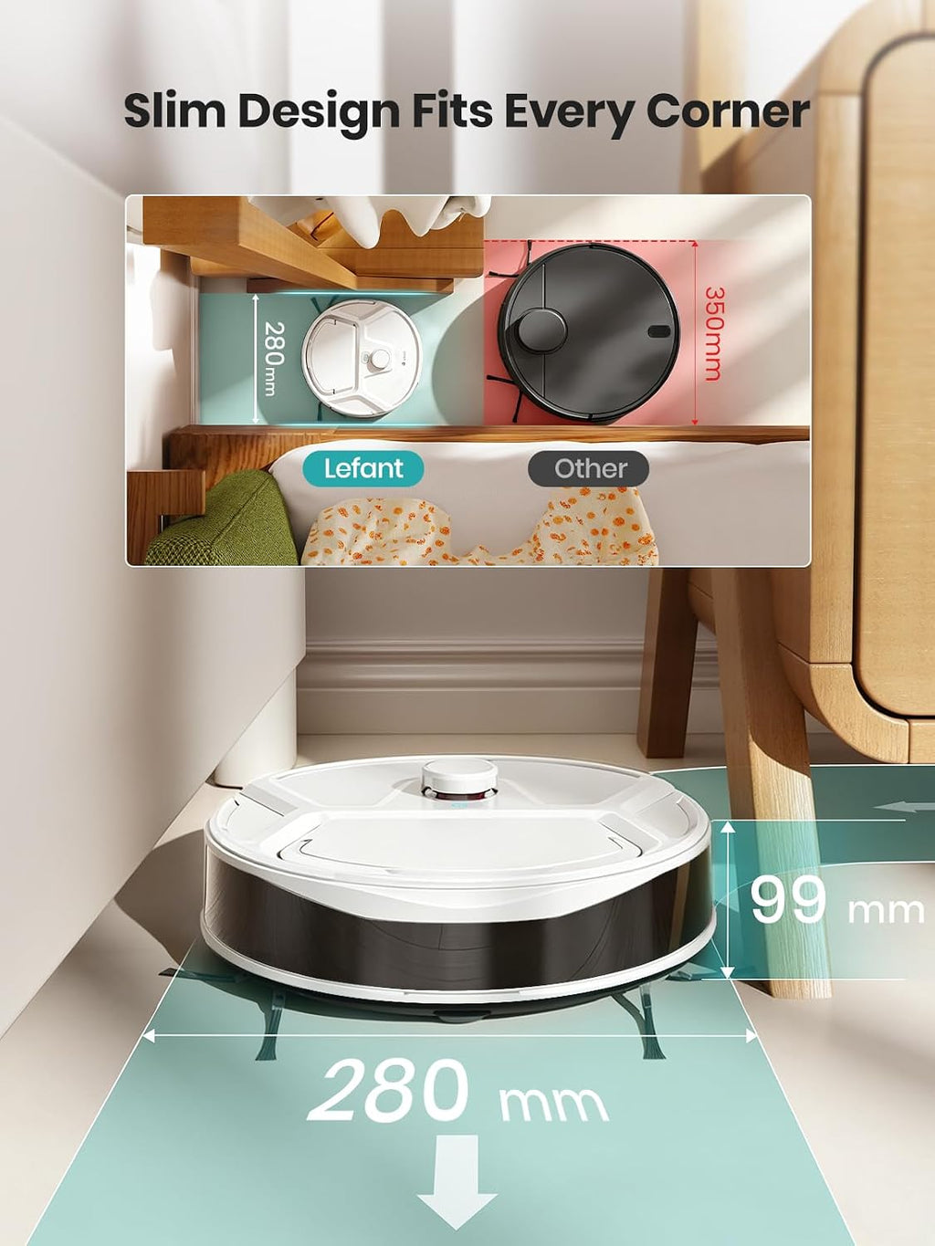 Lefant M210 Pro Omni Robot Vacuum and Mop, 20,000Pa Suction, Real-Time Roller Mop Cleaning, Self-Cleaning Dock, dToF LiDAR Mapping, PSD Obstacle Avoidance, Pet Hair, WiFi App & Alexa, White