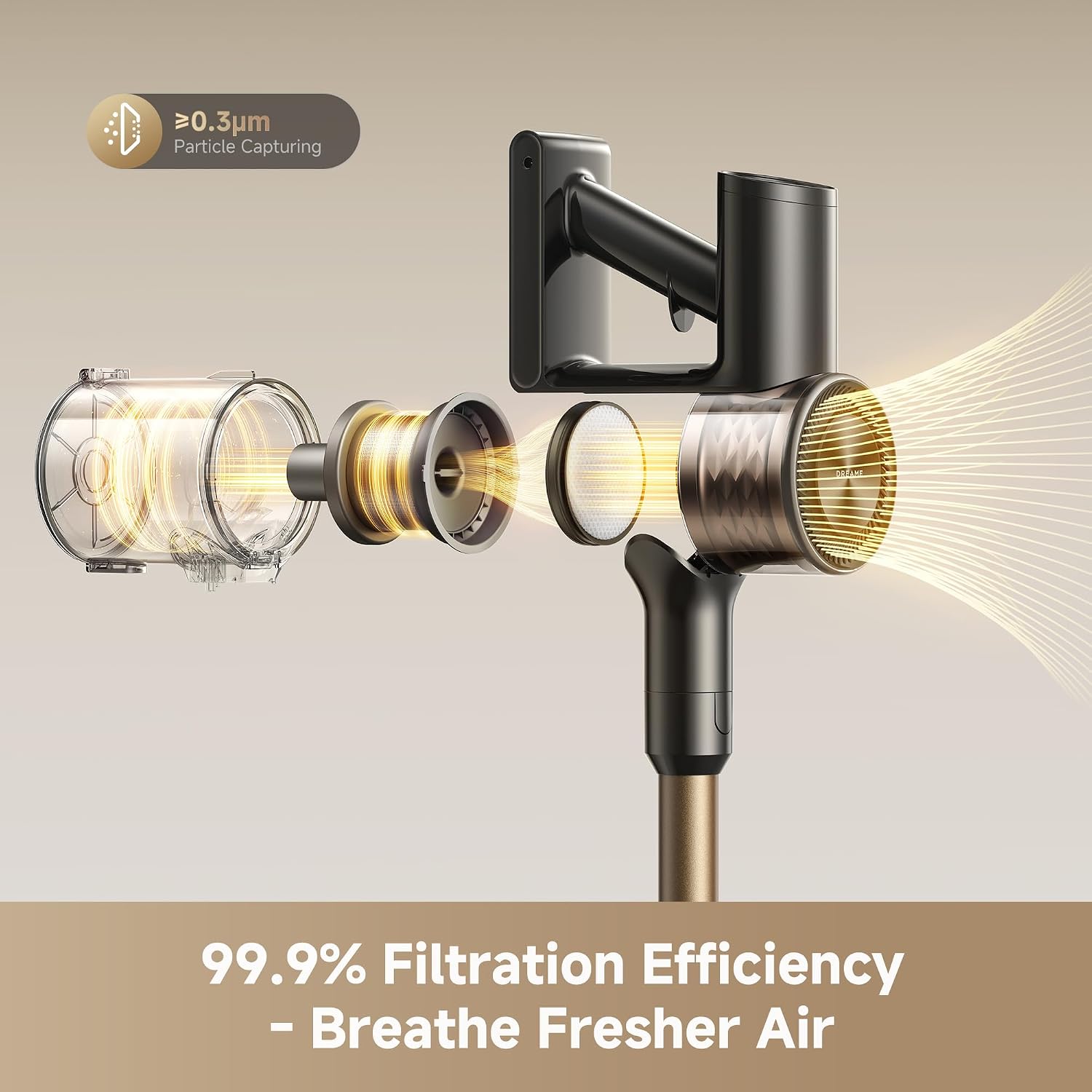 dreame R10 Vacuum Cleaner, LED Display& LED Illumination Brush, Flexible Extension Rod,250W/20,000 Pa, up to 45 Mins, 0.5 L Dust Container, One-Click Dirt Emptying, Anti-Tangle Brush with Light