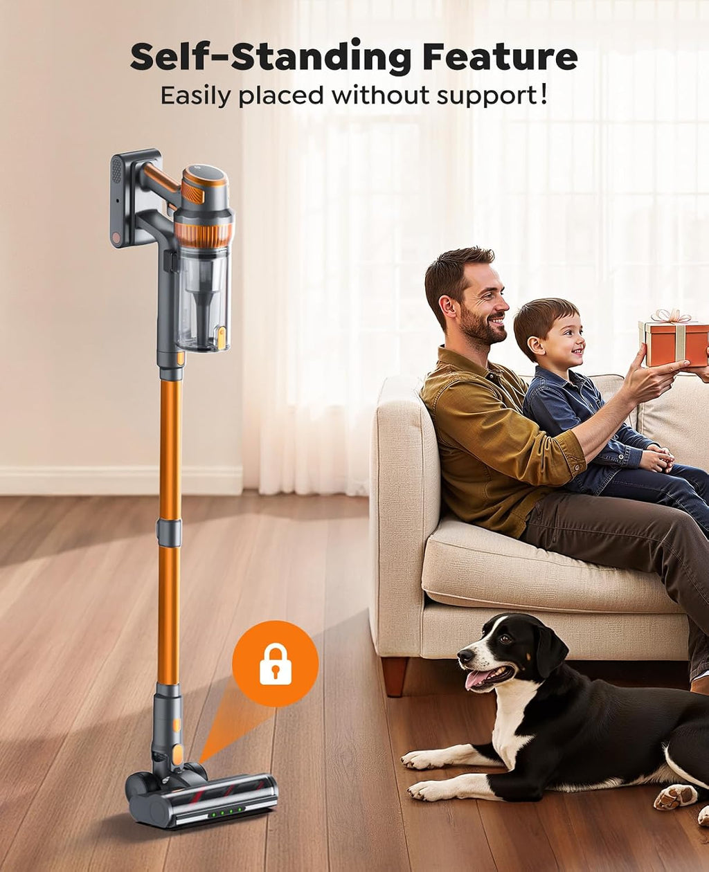 Cordless Vacuum Cleaner, 650W/55KPA 65Min, Stick Vacuum with 1M Extendable Hose, Self-Stand Feature, Auto Mode, Wall Mounted Charging, Touchscreen, Anti-Tangle Vacuum for Pet Hair/Carpet/Floor/Car