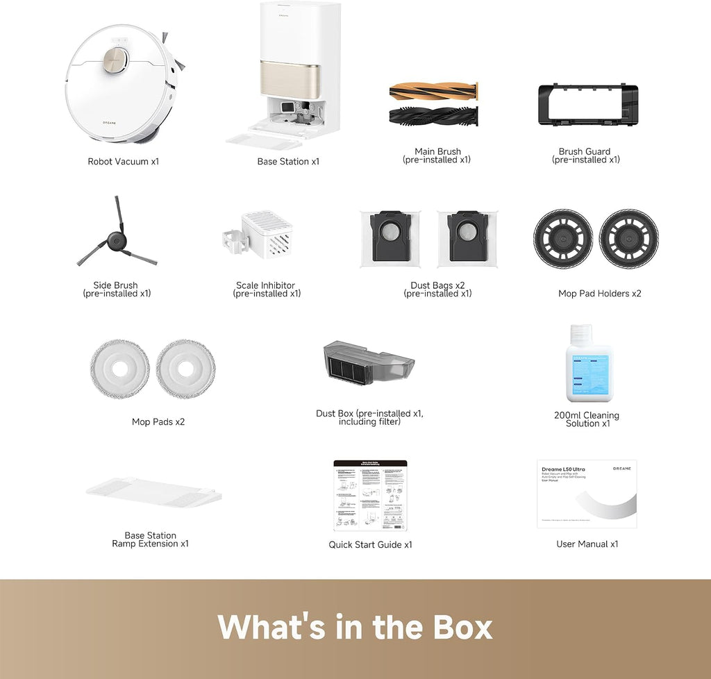 dreame L50 Ultra Robot Vacuum and Mop with ProLeap™ Smart Obstacle Navigation, 20,000Pa Suction Power, HyperStream™ Tangle-Free DuoBrush, and AceClean™ Self-Drying System;
