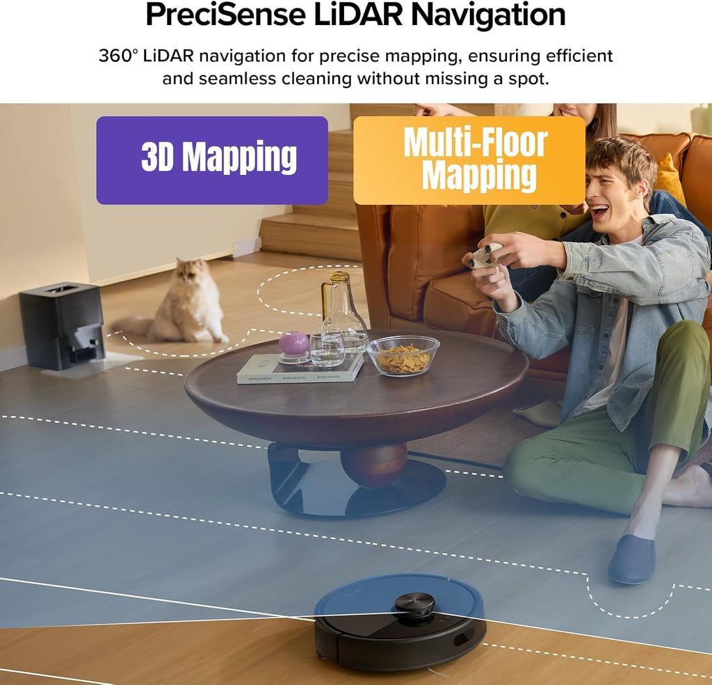 Roborock Q7T+ Robotic Vacuum Cleaner, Black, 8000 Pa Powerful Suction, App Control, HEPA Filter, Round, Battery Powered