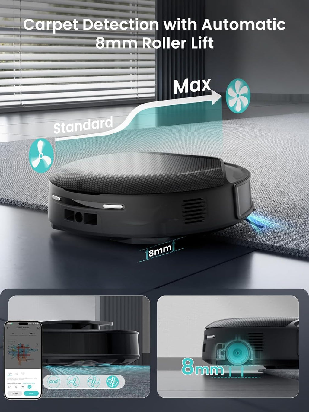 LEFANT M5 Max Robot Vacuum and Mop with Self-Emptying Base, 23000 Pa, 180mins, 3.2L Self-Emptying, 120-Day Hands-Free, dToF Laser Navigation, 5G WiFi/App/Alexa, Black