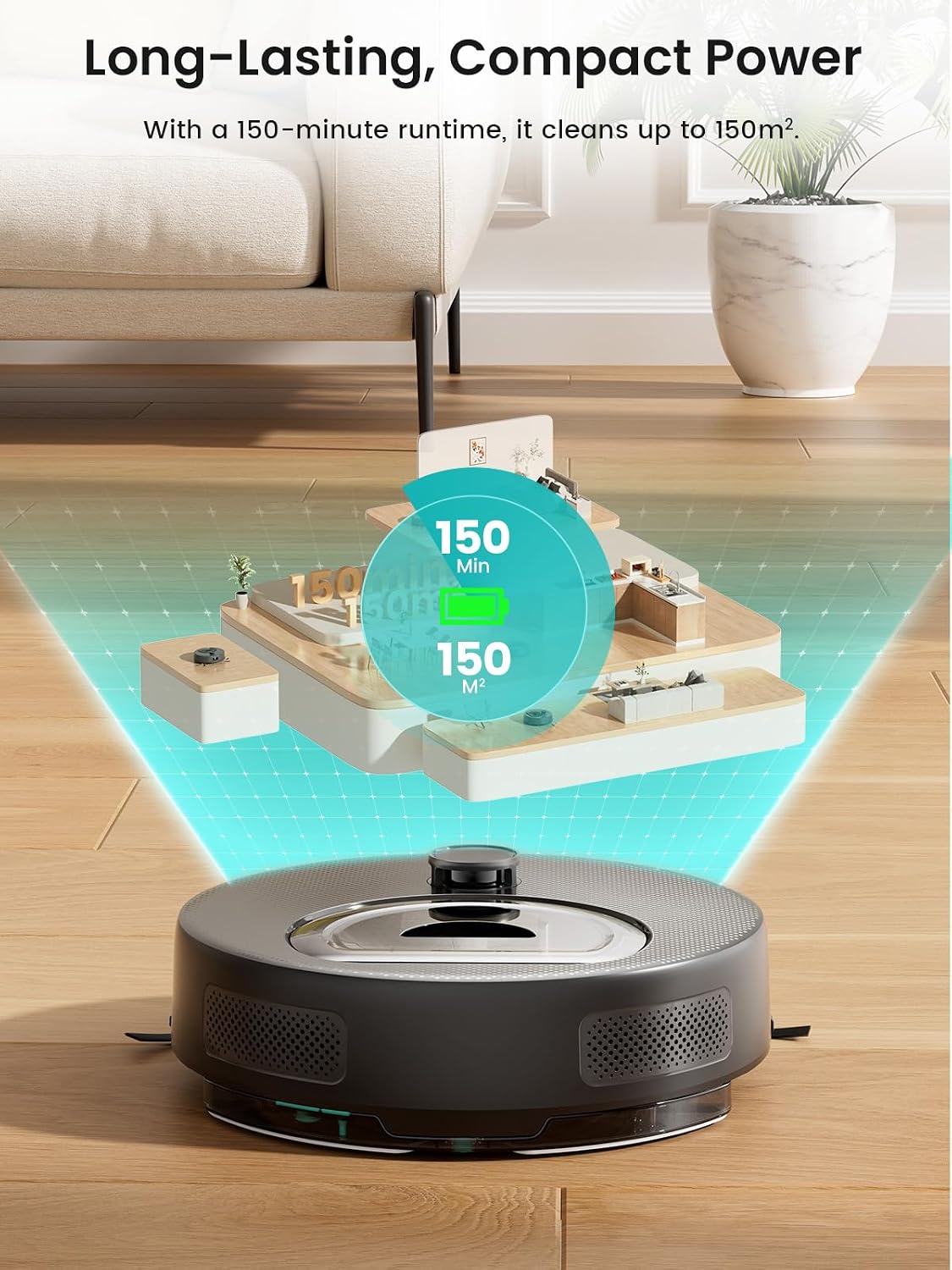 Lefant M330 Plus Robot Vacuum Cleaner and Mop Mapping 3 in 1, 5000Pa, 150 mins, dToF Navigation, Customized Cleaning, PSD 190° Obstacle Avoidance Technology, 2.4& 5G WiFi, Pet Hair & Carpets, Black