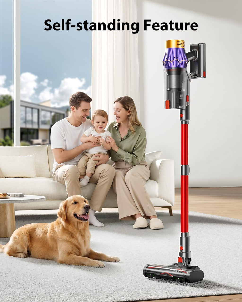 Cordless Vacuum Cleaner, 650W/55KPA/70 Mins Vacuum Cleaners for Home with Self-Standing, Anti-Tangle Vacuum Cordless, Smart Display and 1.8L Cup Cordless Stick Vacuum Cleaner for Pet Hair/Carpets