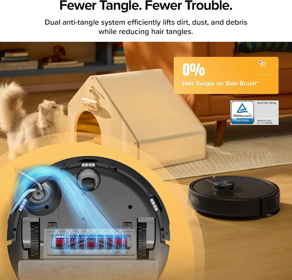 Roborock Q7T+ Robotic Vacuum Cleaner, Black, 8000 Pa Powerful Suction, App Control, HEPA Filter, Round, Battery Powered