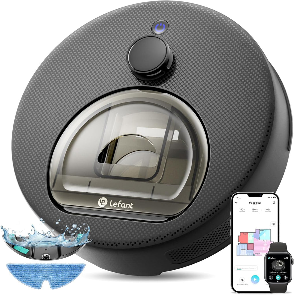 Lefant M330 Plus Robot Vacuum Cleaner and Mop Mapping 3 in 1, 5000Pa, 150 mins, dToF Navigation, Customized Cleaning, PSD 190° Obstacle Avoidance Technology, 2.4& 5G WiFi, Pet Hair & Carpets, Black