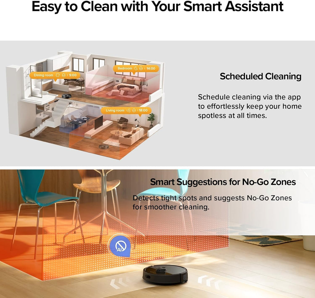 Roborock Q7T+ Robotic Vacuum Cleaner, Black, 8000 Pa Powerful Suction, App Control, HEPA Filter, Round, Battery Powered