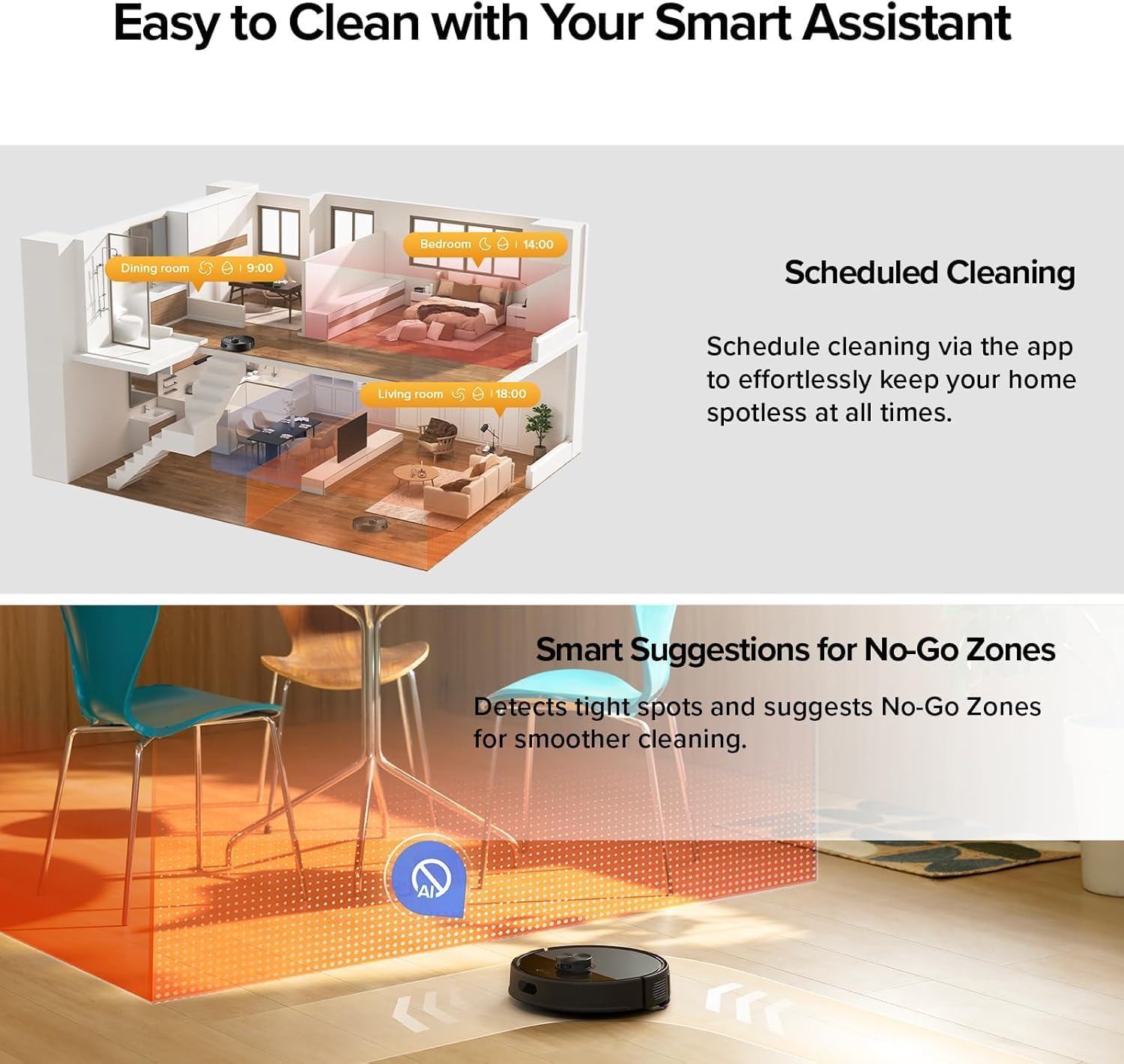 Roborock Q7T+ Robotic Vacuum Cleaner, Black, 8000 Pa Powerful Suction, App Control, HEPA Filter, Round, Battery Powered