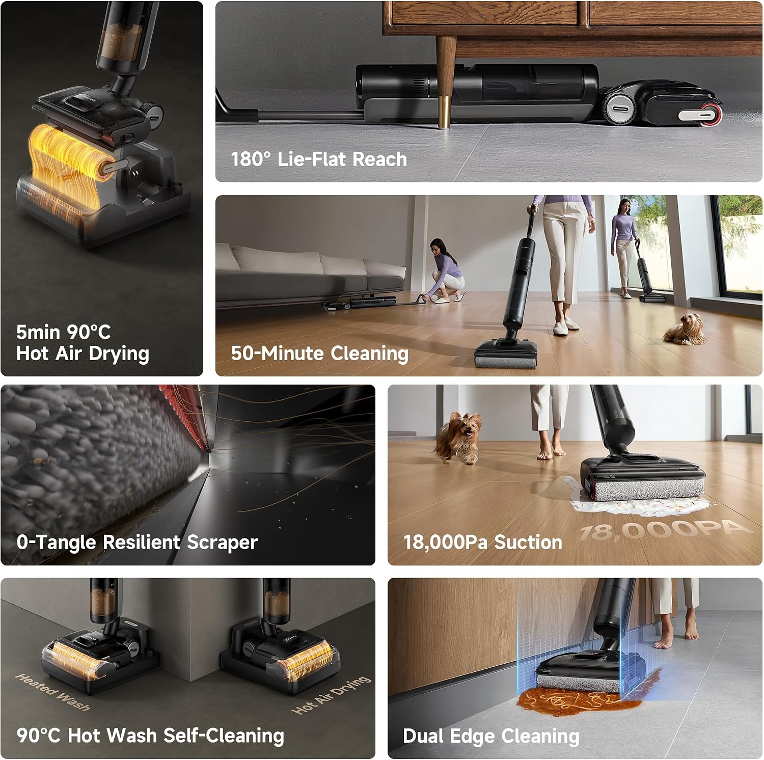 dreame H12 Pro FlexReach Fast Dry Cordless Wet Dry Vacuum, 180° Lie-Flat, 90°C Self-Cleaning & Fast Drying in 5 Min, Edge-to-Edge Cleaning, Smart Dirt Detection, 50 Min Runtime, Anti-Tangle