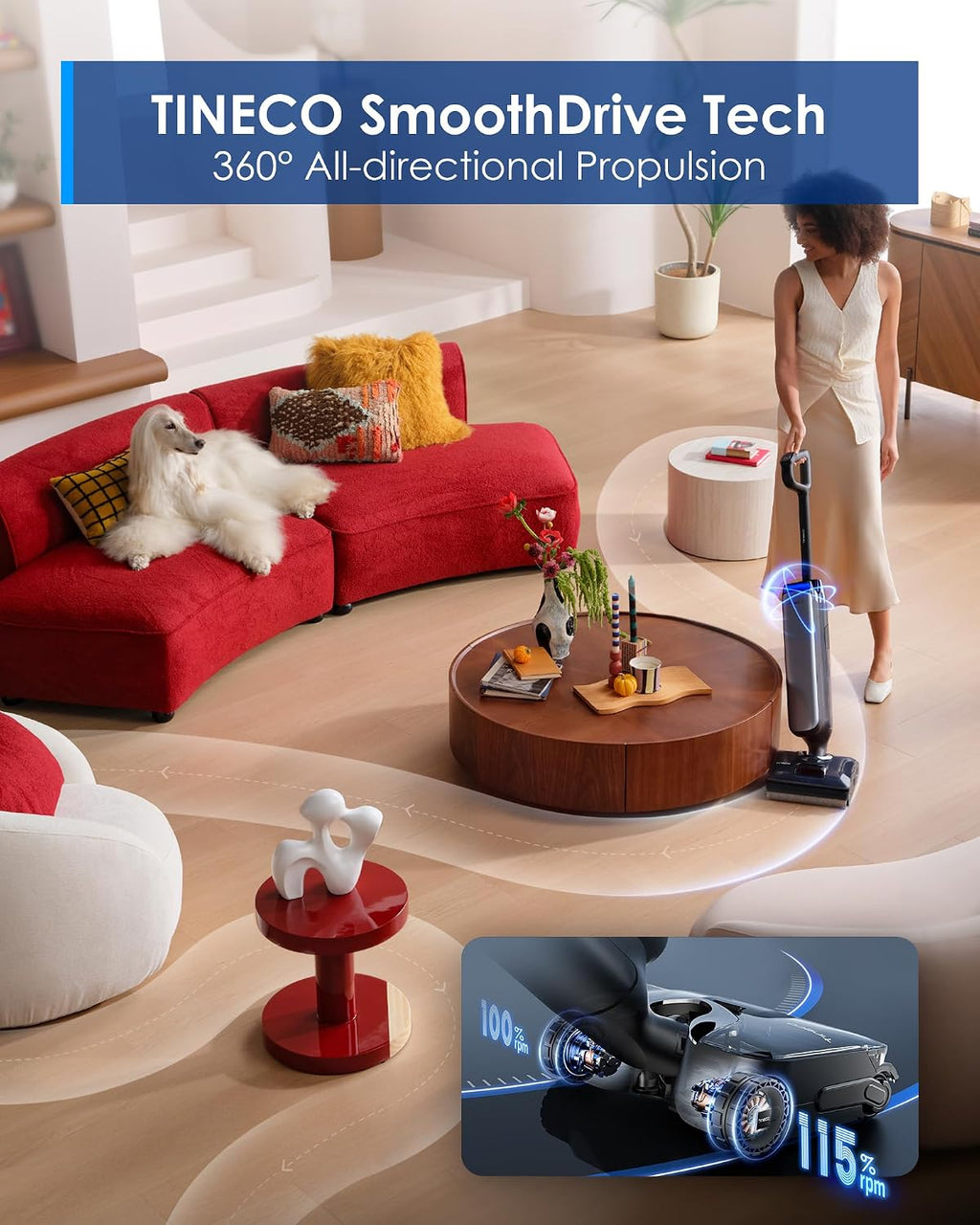 Tineco Floor One S9 Artist Wet Dry Vacuum Cleaner, 22kPa Suction, 360° SmoothDrive, Anti-Tangle Design, 85℃ Flashdry, 50 Min Runtime, Dual-Edge Cleaning, 180° Lay-Flat