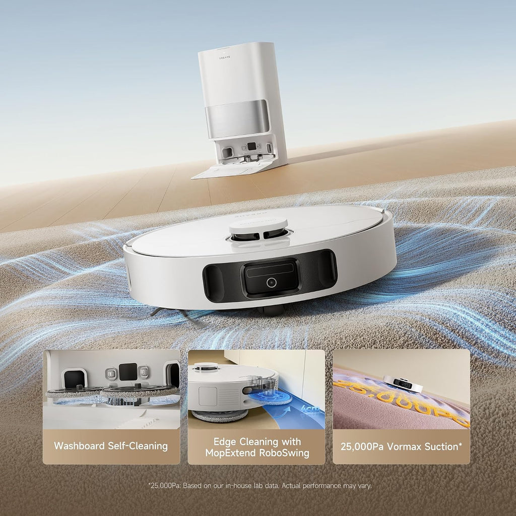 dreame D30 Ultra Robot Vacuum, Auto Vacuum & Mop, 25,000 Pa Suction Power, Dual Mop and Floor Cleaning,Carpet Detection,TriCut Brush Carpets & Pet Hair, App & Remote Control, Hands-Free Cleaning