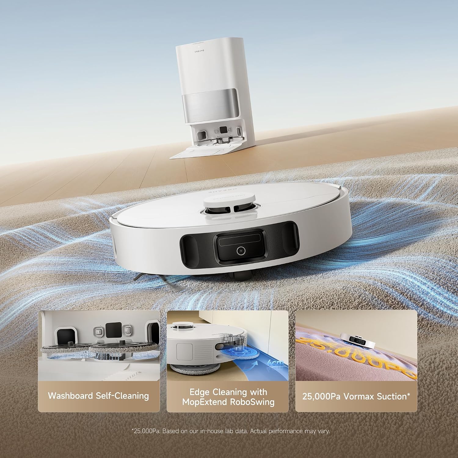 dreame D30 Ultra Robot Vacuum, Auto Vacuum & Mop, 25,000 Pa Suction Power, Dual Mop and Floor Cleaning,Carpet Detection,TriCut Brush Carpets & Pet Hair, App & Remote Control, Hands-Free Cleaning