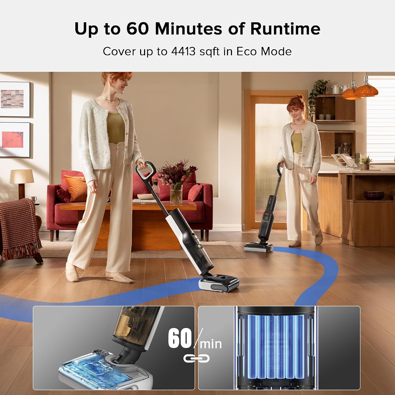 roborock F25 Wet Dry Vacuum Cleaner, Cordless Vacuum Mop All in One with 20000Pa, 194°F Hot Air Flash Drying & Hot Water Self Cleaning