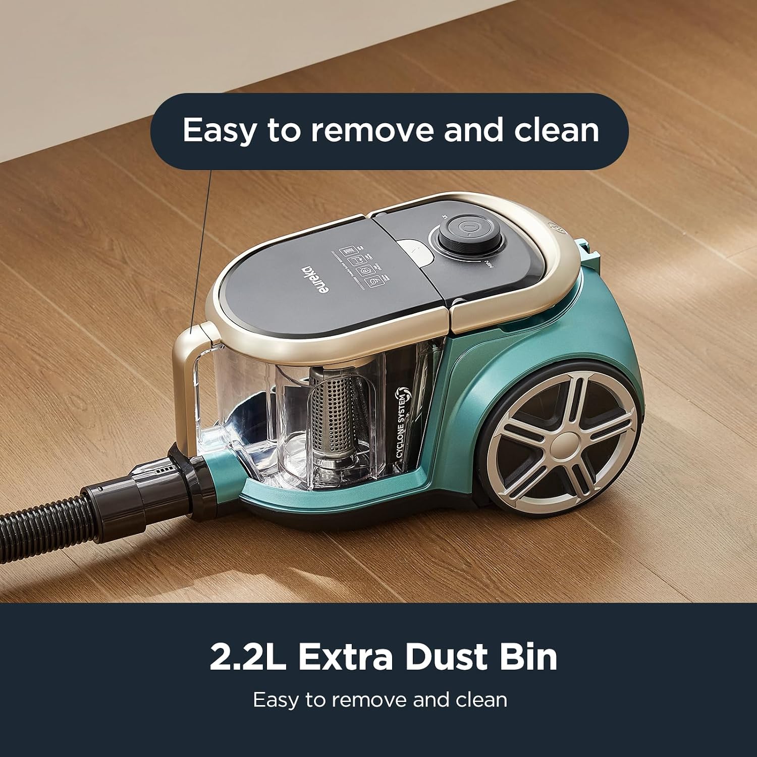 EUREKA NEN180 Bagless Vacuum Cleaner, Lightweight Cylinder Vacuum Cleaner with Single Cyclone System, 2000W Power Efficiency Motor, 2.2L Balgless Canister Vacuum Cleaner for Carpets and Hard Floors