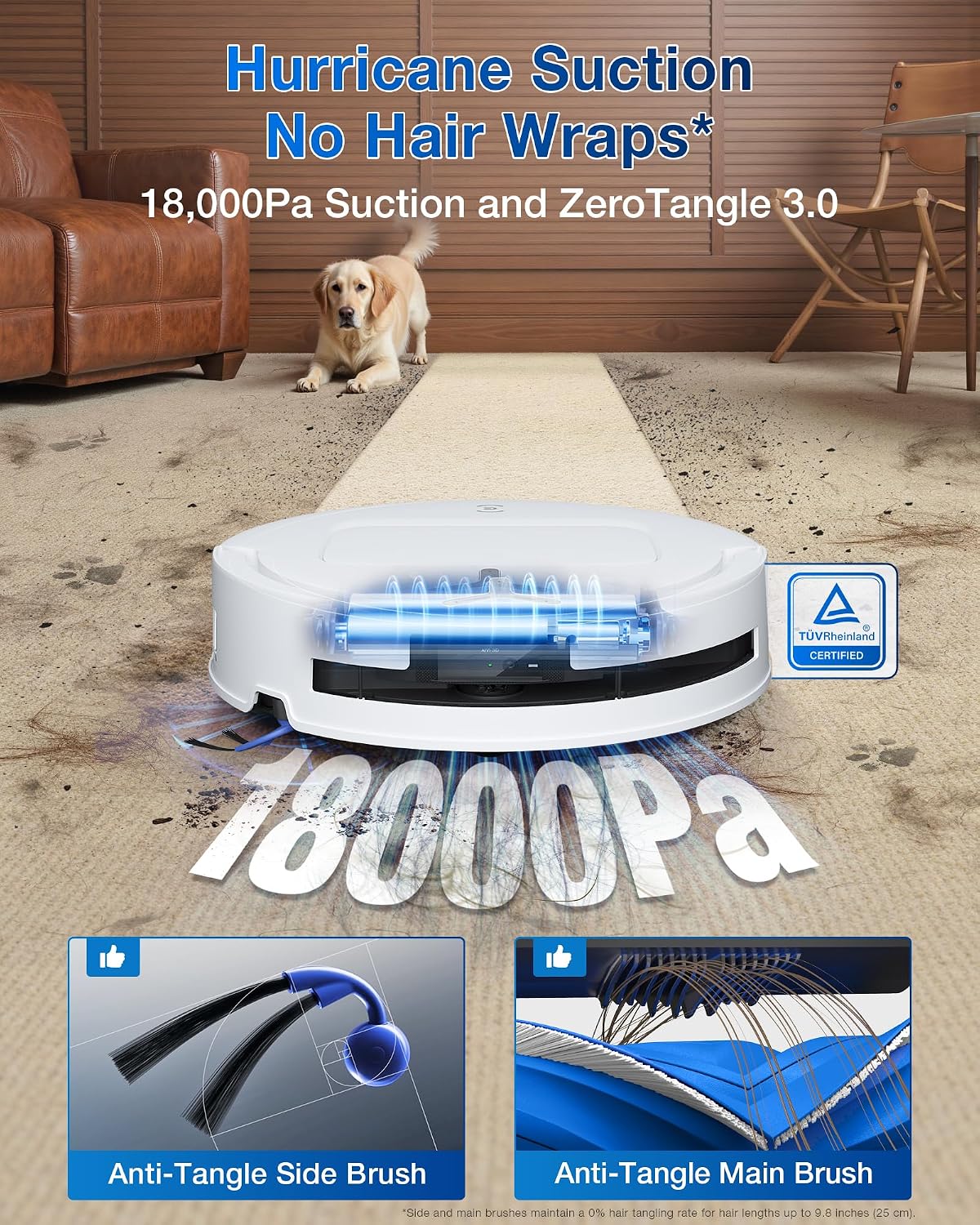ECOVACS DEEBOT T80 Omni Robot Vacuum and Mop,18,000Pa Suction, Instant Self-Cleaning OZMO Roller Mop, TruEdge Deep Cleaning, AI Navigation and ZeroTangle 3.0 for Pets and Carpets