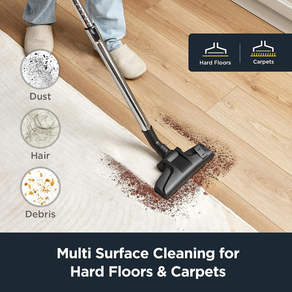 EUREKA NEN180 Bagless Vacuum Cleaner, Lightweight Cylinder Vacuum Cleaner with Single Cyclone System, 2000W Power Efficiency Motor, 2.2L Balgless Canister Vacuum Cleaner for Carpets and Hard Floors