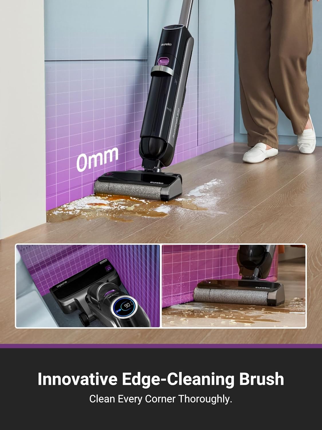 EUREKA RapidWash NEW630 Cordless Wet Dry Vacuum Cleaner, 21600Pa Smart Hard Floor Washer with 170° Lay-Flat, 60℃ Hot Air Flash Drying, Self-Cleaning, Edge Clean, Messes Detection, Tangle-Free Design