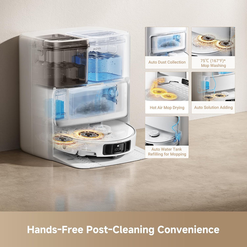MOVA P50 Pro Ultra Robot Vacuum and Mop, 19,000Pa Suction Corner to Edge Cleaning, 75℃ Dock Self Cleaning, Auto-Empty, Voice & App Control