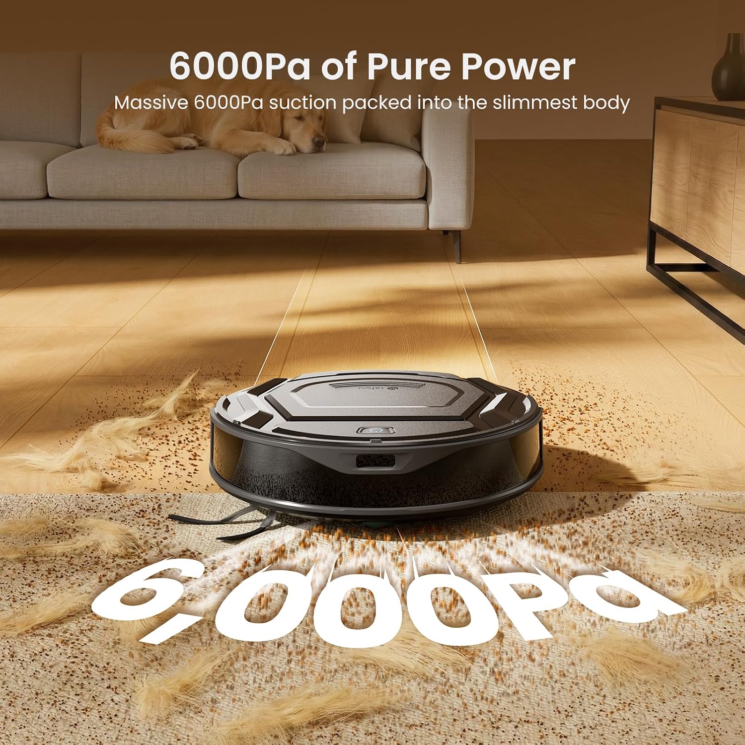 Lefant M210 Plus Robot Vacuum, Sweep & Mop in One, 6000Pa, 75-Day Self Emptying, ToF Laser Navigation, Ultra-Slim Body 80mm, V-Shaped Roller Brush, Multi-Level Mapping, 2.4G/5G WiFi/App/Alexa