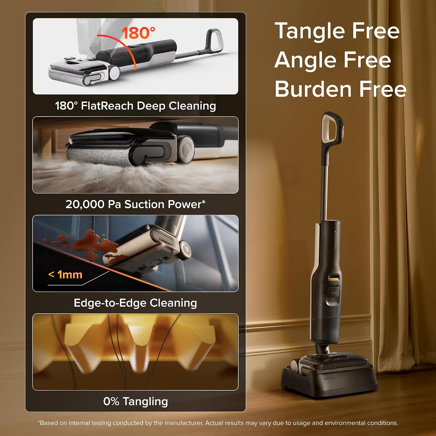 roborock F25 LT GEN2 Wet Dry Vacuum Cleaner, Cordless Vacuum Mop All in One for Hard Floor, 20000Pa Floor Cleaner with Zero Tangle, Edge-to-Edge Cleaning, Ideal for Homes with Pets, 90℃ Self-Cleaning