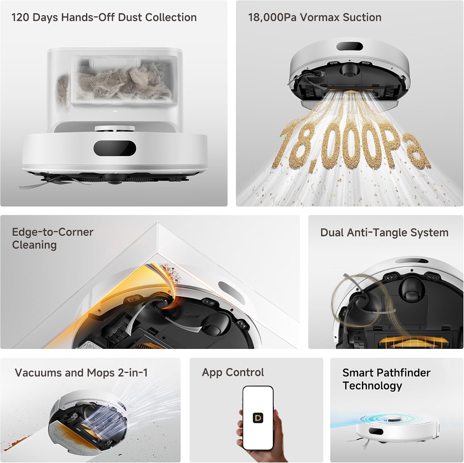 dreame F20 Eco Plus Robot Vacuum and Mop 2-in-1, 18,000Pa Suction, Auto-Empty Upgraded from F10,Obstacle Avoidance, Mopping, Dual Anti-Tangle System, Smart LiDAR Navigation, App & Voice Control, White