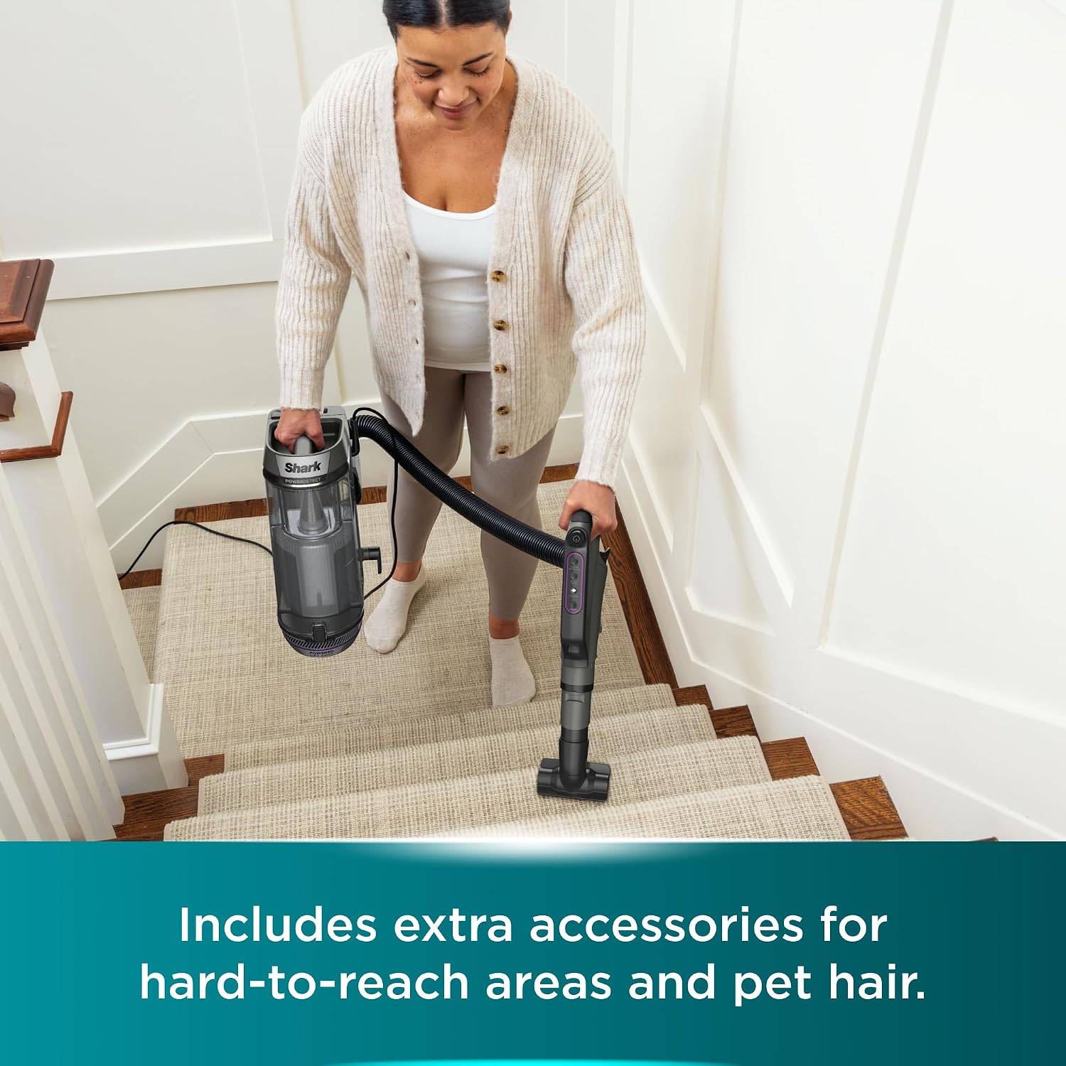 Shark PowerDetect Corded Upright Vacuum, Powerful Deep-Clean Suction Vacuum with Dirt Detect Sensors & Reverse Cleaning Technology, Includes Accessories, AZ3900ANZ, Stone