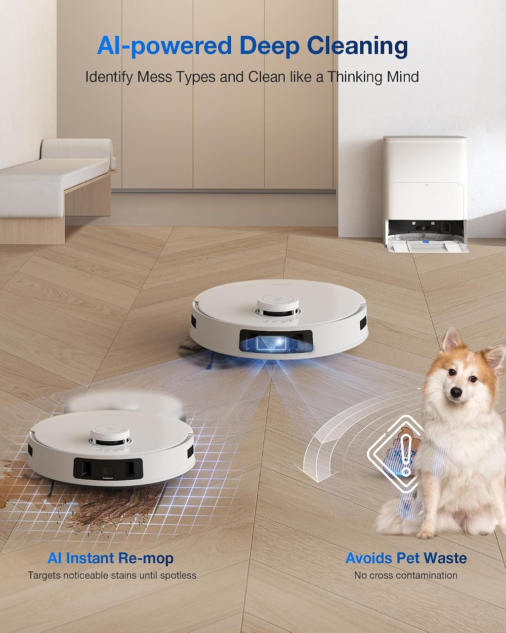 ECOVACS DEEBOT T30S Pro Robot Vacuum and Mop with 11,000 Pa Suction, Auto Empty Station Smart Navigation AI Edge Cleaning Robot,10-in-1 Cleaning Station