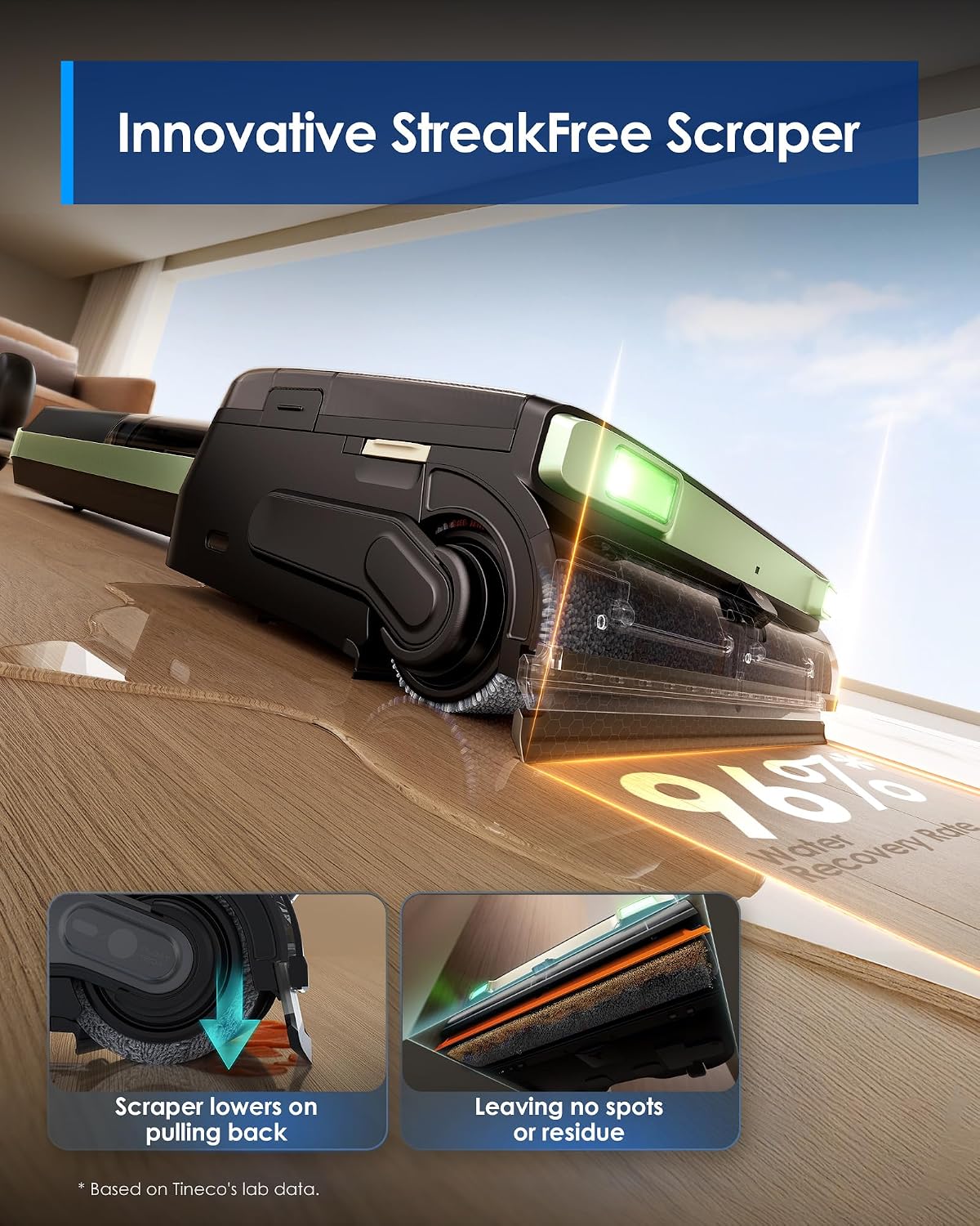 Tineco Floor ONE S7 Master Wet Dry Vacuum Cleaner, 23kPa Suction Vacuum Mop with DustReveal Green Headlight, 65 Min Runtime, 85℃ Flashdry, 9.9cm Ultra-Slim Stretch Mo