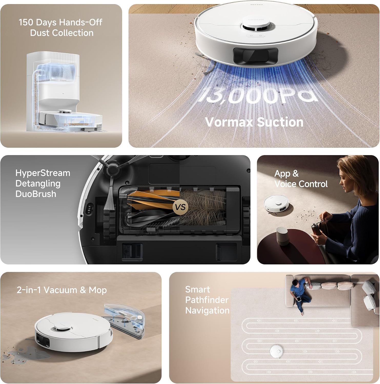 dreame D20 Plus Auto-Empty Robot Vacuum and Mop, 13000Pa Strong Suction, HyperStream Anti-Tangle Brush, 150 Days Hands-Free, Infrared Edge Cleaning, App Control