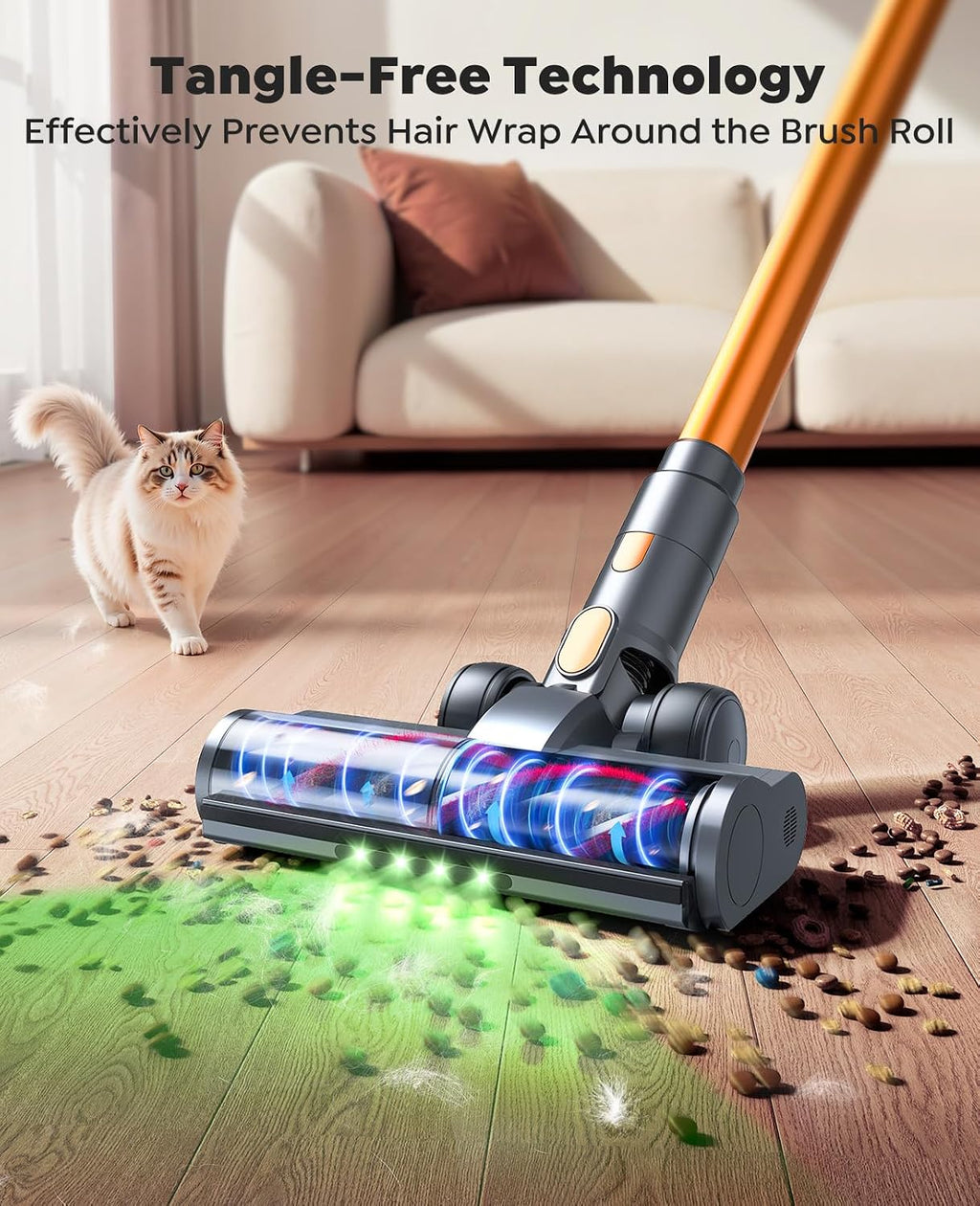 Cordless Vacuum Cleaner, 650W/55KPA 65Min, Stick Vacuum with 1M Extendable Hose, Self-Stand Feature, Auto Mode, Wall Mounted Charging, Touchscreen, Anti-Tangle Vacuum for Pet Hair/Carpet/Floor/Car