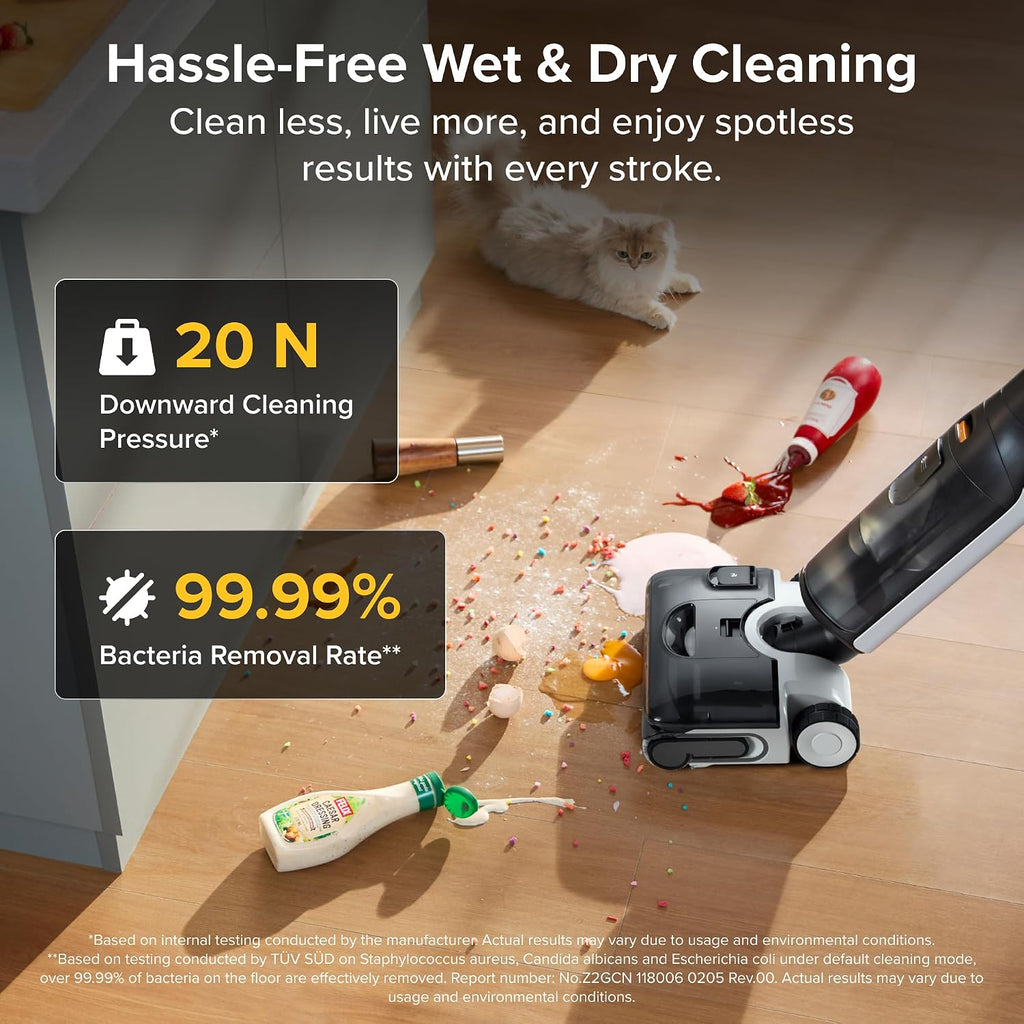 roborock F25 LT GEN2 Wet Dry Vacuum Cleaner, Cordless Vacuum Mop All in One for Hard Floor, 20000Pa Floor Cleaner with Zero Tangle, Edge-to-Edge Cleaning, Ideal for Homes with Pets, 90℃ Self-Cleaning