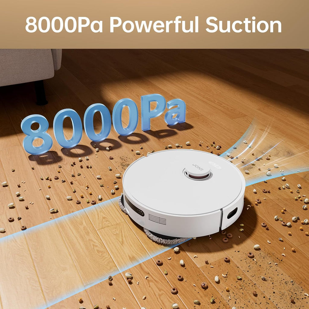 JONR P20 Pro Robot Vacuum and Mop, 8150Pa Suction, Self-Cleaning & Hot Air Drying, Auto Dust Emptying & Water Refilling, Anti-Tangle, Obstacle Avoidance, All-in-One Vacuum Cleaner