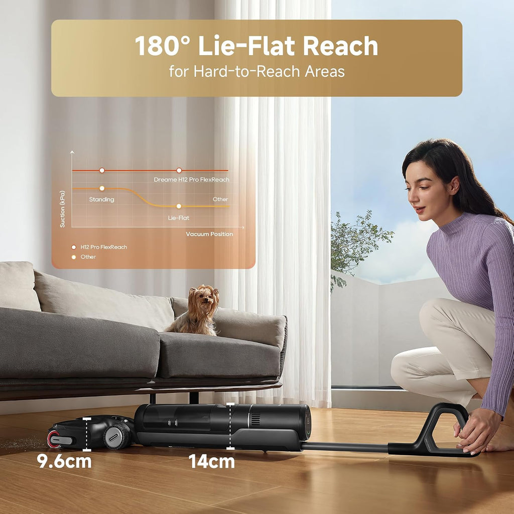 dreame H12 Pro FlexReach Fast Dry Cordless Wet Dry Vacuum, 180° Lie-Flat, 90°C Self-Cleaning & Fast Drying in 5 Min, Edge-to-Edge Cleaning, Smart Dirt Detection, 50 Min Runtime, Anti-Tangle