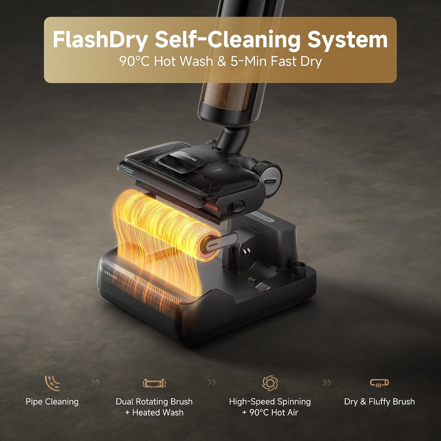 dreame H12 Pro FlexReach Fast Dry Cordless Wet Dry Vacuum, 180° Lie-Flat, 90°C Self-Cleaning & Fast Drying in 5 Min, Edge-to-Edge Cleaning, Smart Dirt Detection, 50 Min Runtime, Anti-Tangle