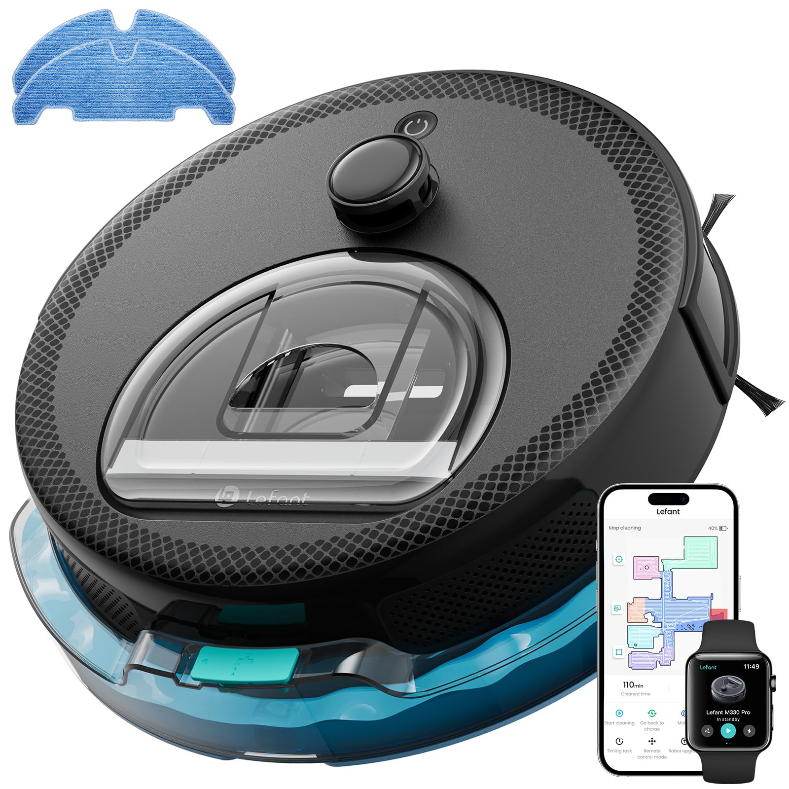 Lefant M330 Pro Robot Vacuum Cleaner and Mop Mapping 3 in 1, 5000Pa, dToF Navigation, Customized Cleaning, 150 mins, Upgraded PSD 190° Obstacle Avoidance Technology, 2.4&5G WiFi, Pet Hair & Carpets