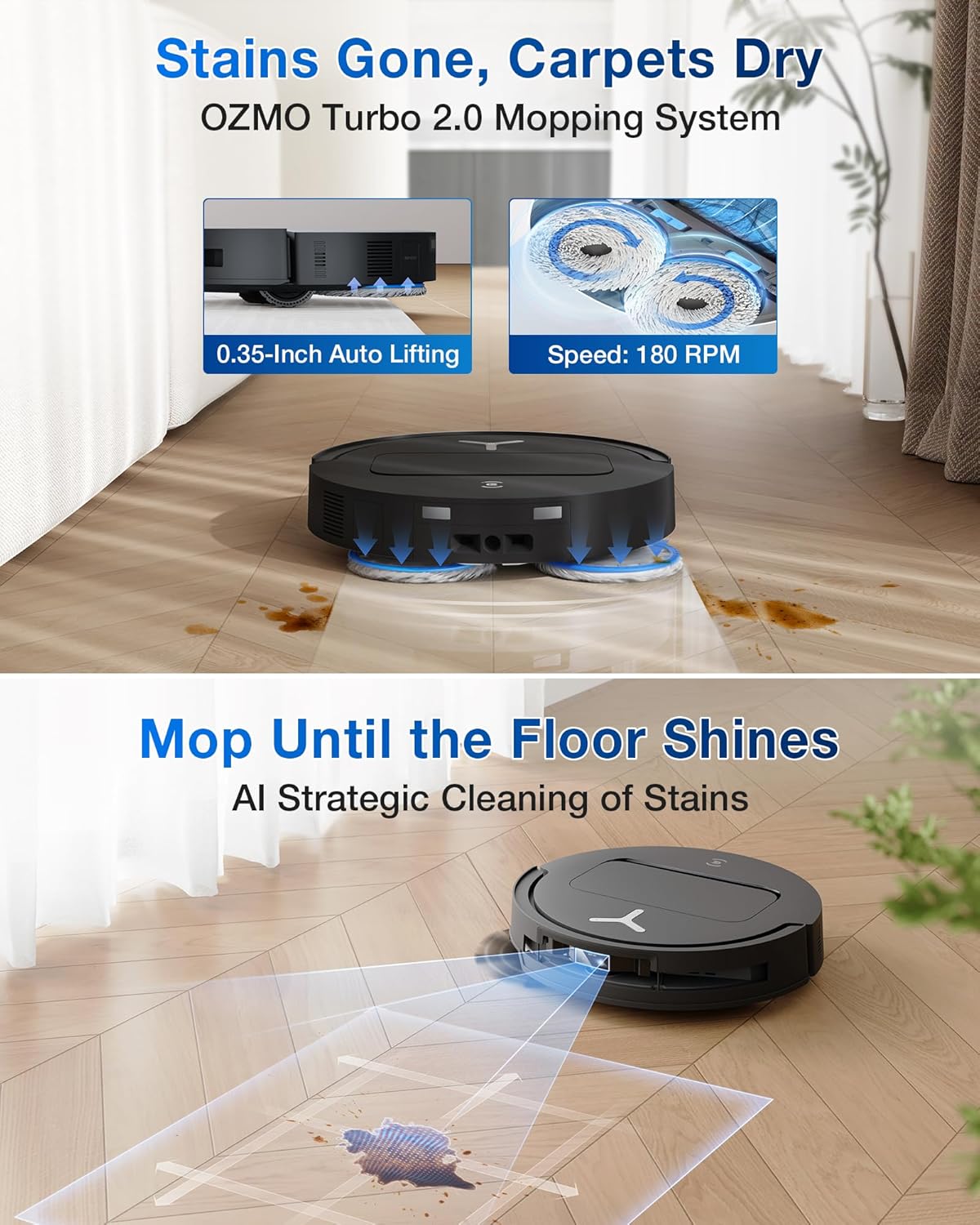 ECOVACS DEEBOT T50 PRO Omni Robot Vacuum and Mop, 8.1cm Ultra-Thin, 15000Pa Suction, ZeroTangle &TruEdge 2.0, AIVI 3.0 Obstacle Avoidance, Auto Mop Wash/Dry/Refill, Self-Emptying, Pet Hair Friendly