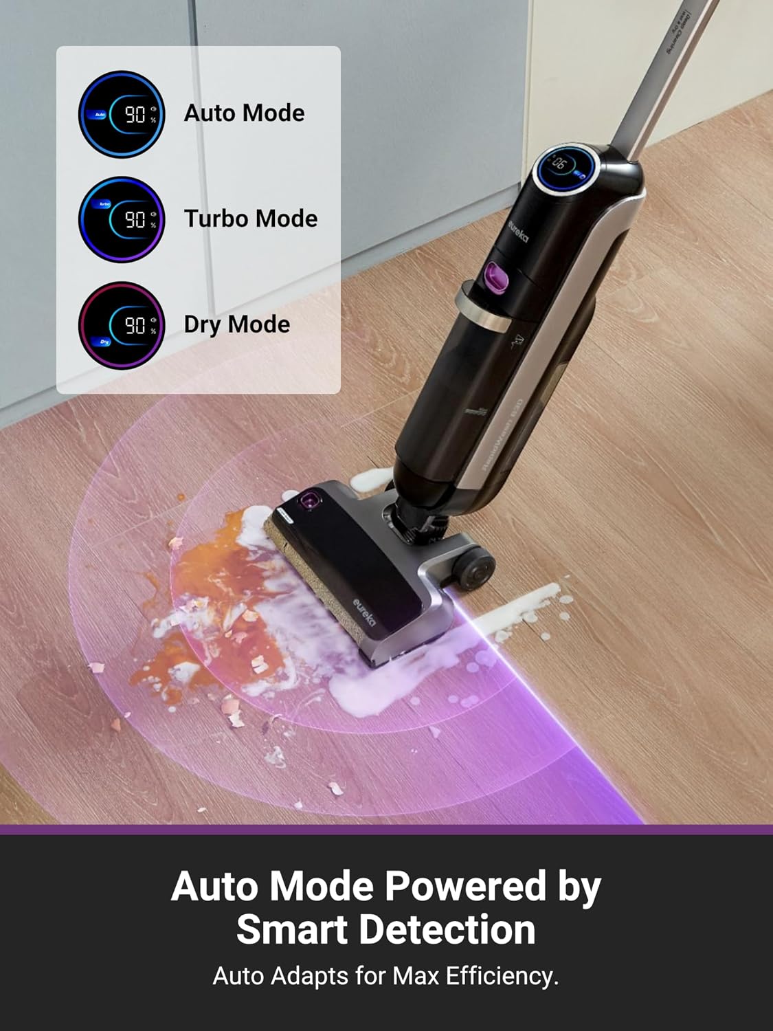 EUREKA RapidWash NEW630 Cordless Wet Dry Vacuum Cleaner, 21600Pa Smart Hard Floor Washer with 170° Lay-Flat, 60℃ Hot Air Flash Drying, Self-Cleaning, Edge Clean, Messes Detection, Tangle-Free Design