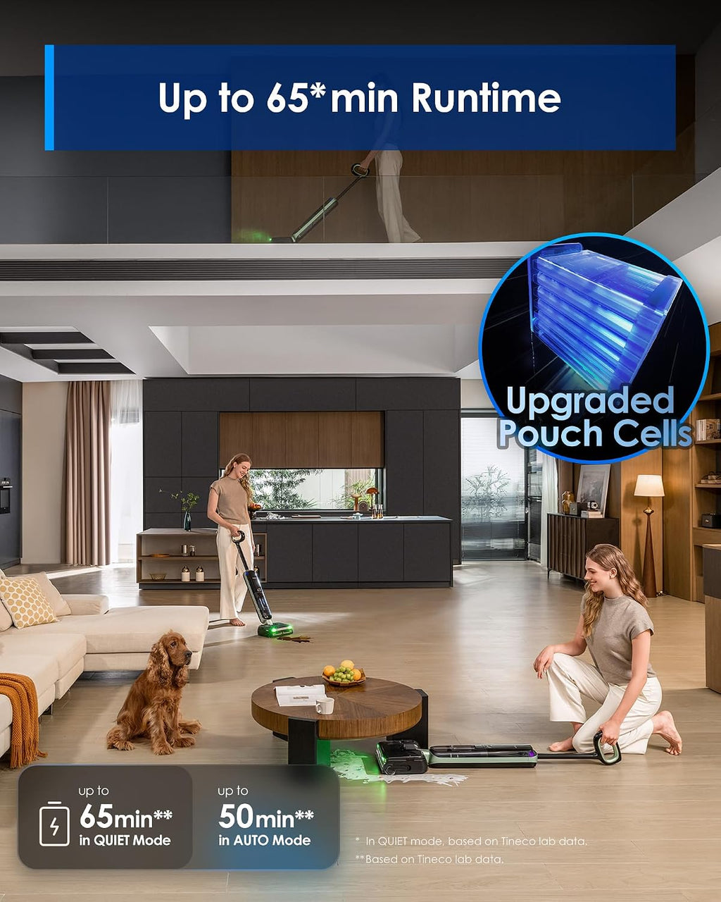 Tineco Floor ONE S7 Master Wet Dry Vacuum Cleaner, 23kPa Suction Vacuum Mop with DustReveal Green Headlight, 65 Min Runtime, 85℃ Flashdry, 9.9cm Ultra-Slim Stretch Mo
